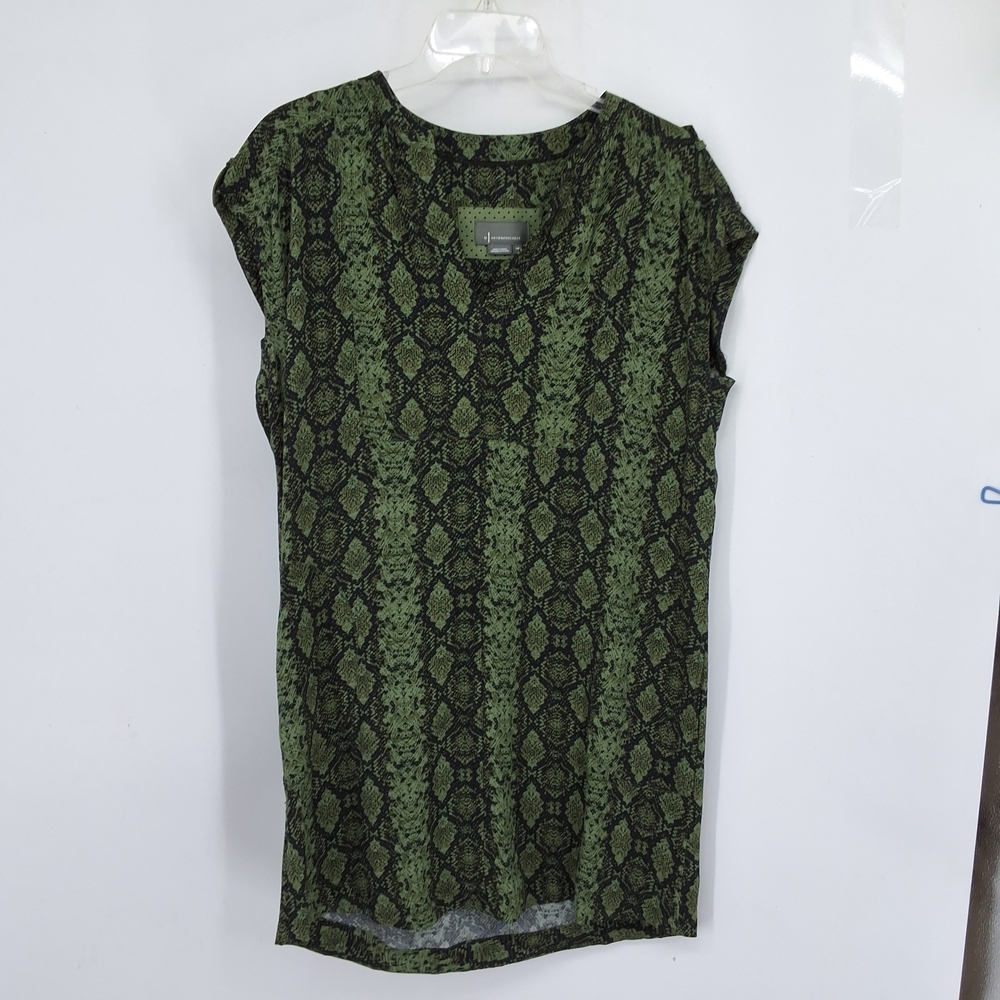 Anthropologie Medium Green Snake-Print Cap Sleeve Sheath Dress